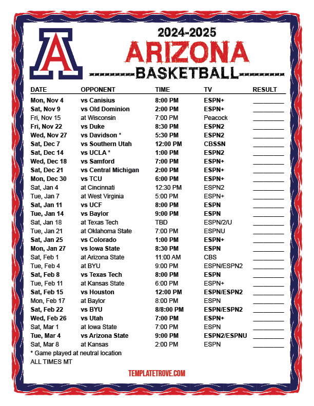 Arizona Basketball Schedule 2024-2025 PDF Download: Your Ultimate Guide to the Season