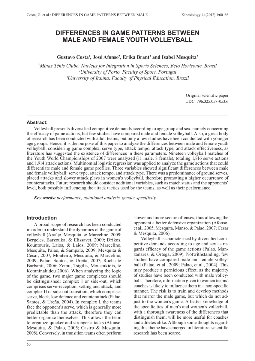 Understanding Differences: Game Patterns in Boys & Girls Youth Volleyball